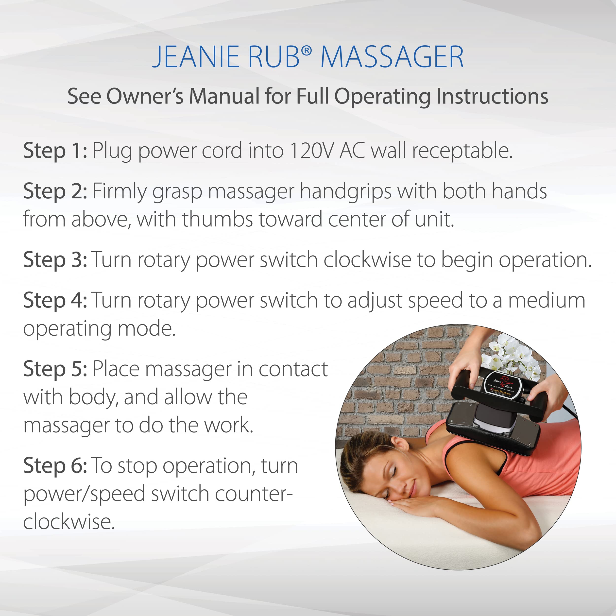 Core Products Jeanie Rub Variable Speed Deep Tissue Massager - Orbital Action for Back & Body Pain Relief - Professional Massage Therapy Tool for Home & Office Use