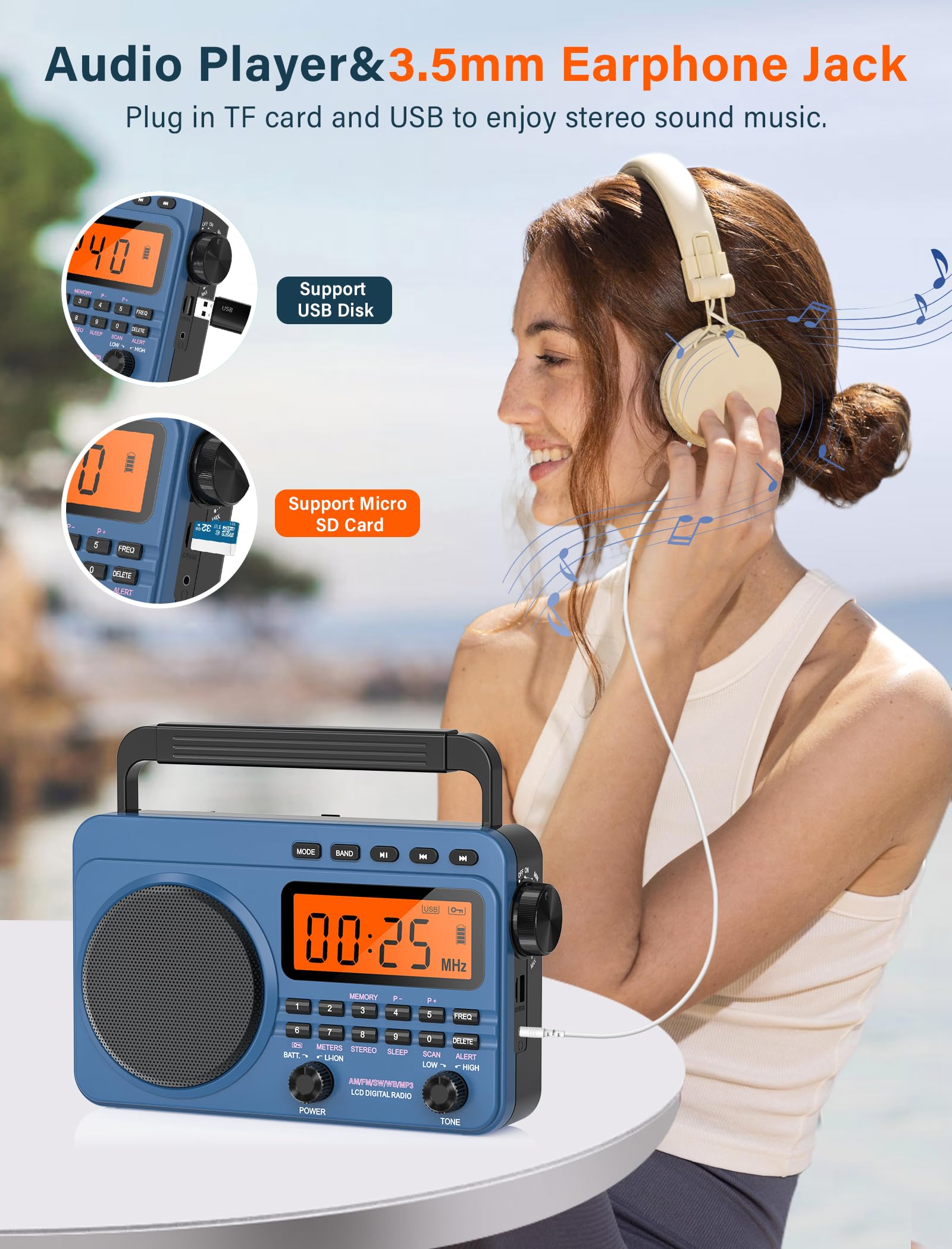 Best Digital AM/FM/Shortwave Radio with NOAA Weather Alert - 4000mAh Rechargeable Portable Radio with Superior Reception, Big Speaker & Digital Tuner - Supports Micro SD/USB MP3 Playback - Perfect for Emergency Preparedness, Outdoor Adventures & Home Use