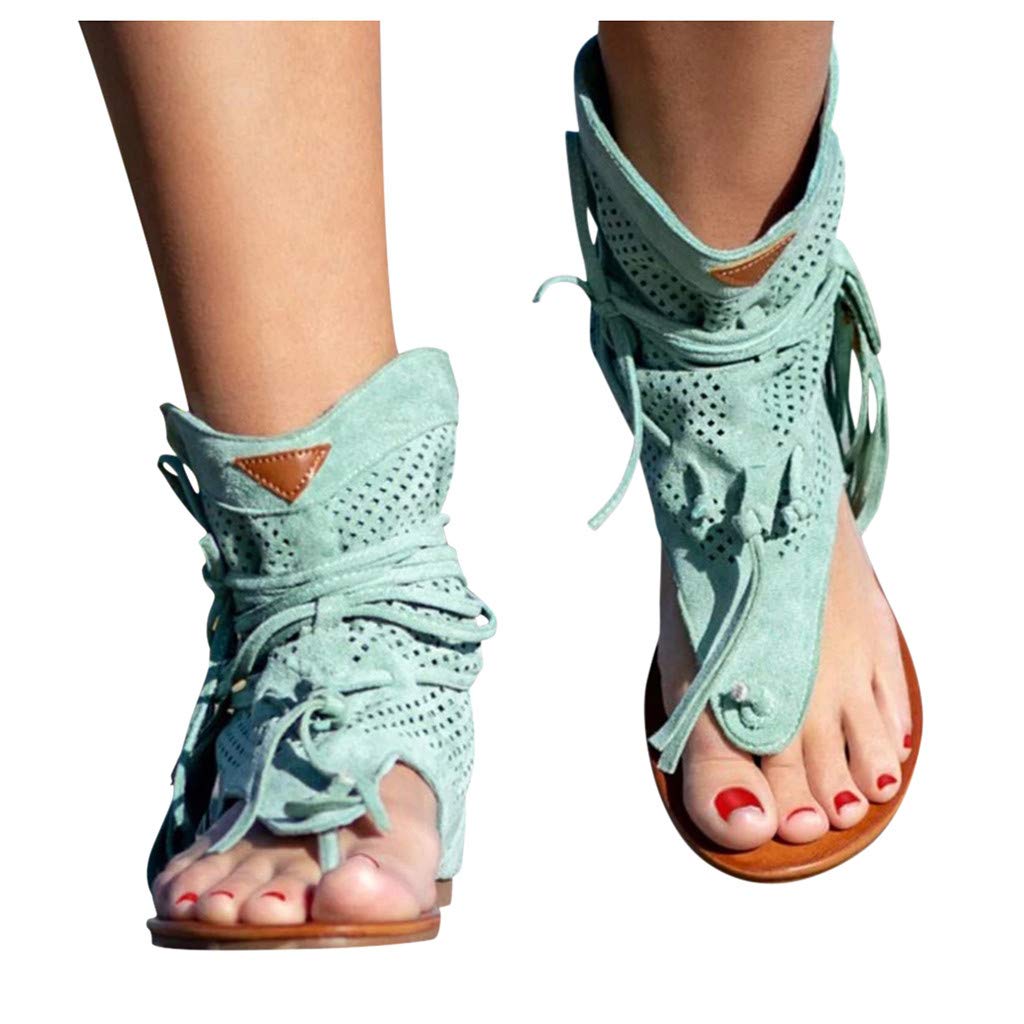 **Teshalay Women's Retro Bohemian Tassel Flat Sandals - Open Toe Casual Beach Flip Flops for Summer - Perfect for Vacation, Travel & Boho Fashion Outfits**