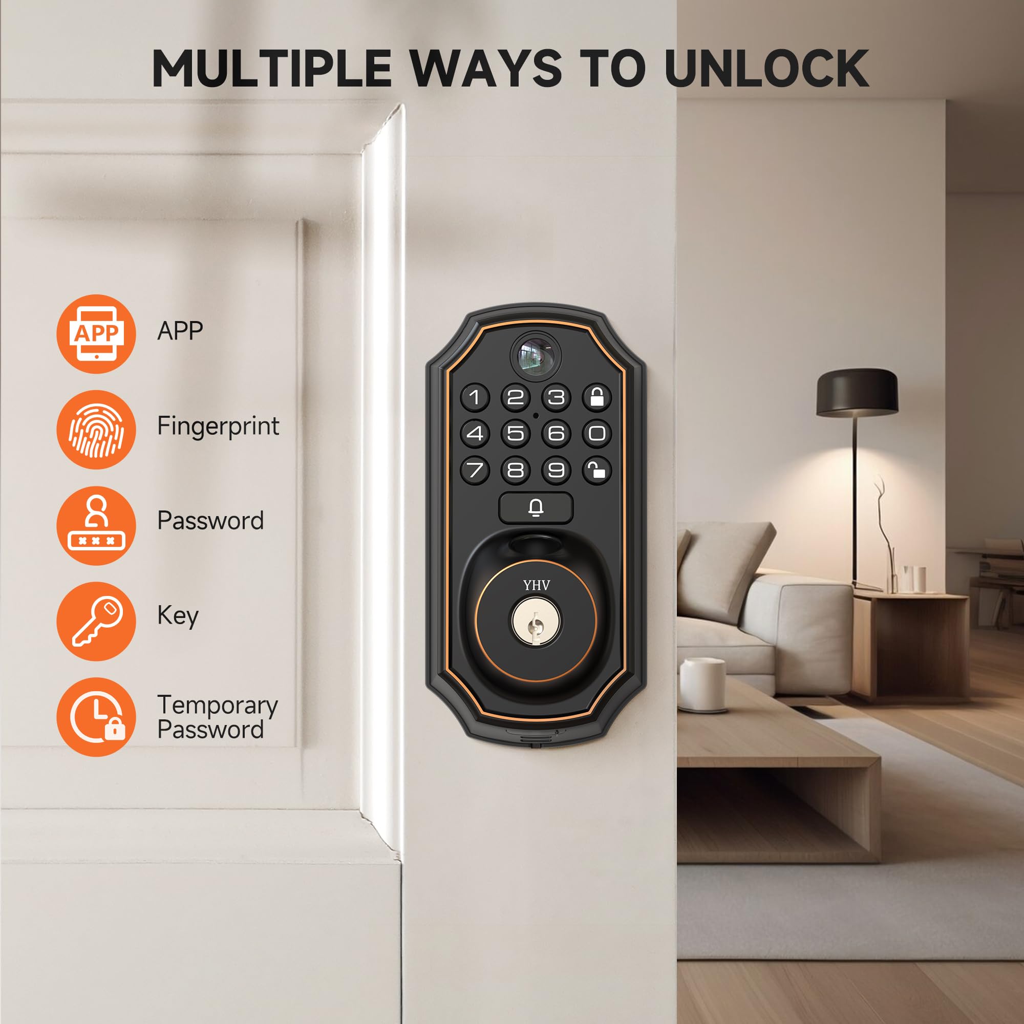 Smart Wi-Fi Keyless Entry Door Lock with Fingerprint & Camera - Remote Control via App, Keypad Code & Auto Unlock - Secure Electronic Deadbolt for Front Door (Ideal for Home Security & Vacation Rentals)