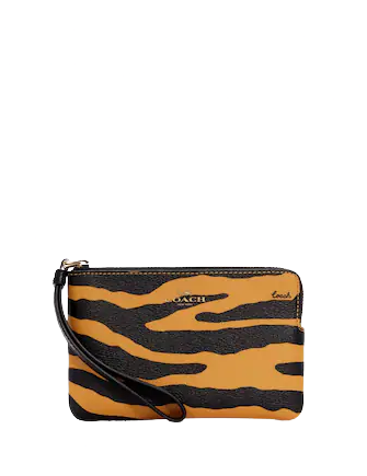 Coach Corner Zip Wristlet with Tiger Print - Stylish Crossbody Bag for Women | Perfect for Parties, Travel & Everyday Use