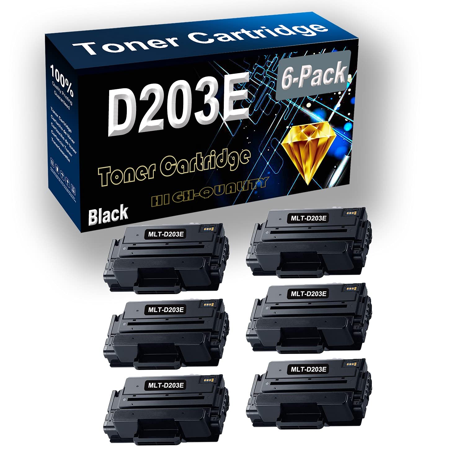 6-Pack Black High Yield MLT-D203E Compatible Toner Cartridge for Samsung M3370FD M3870FW M4070FR M3320ND M3820DW M4020ND Printers - Perfect for Office & Home Printing Needs