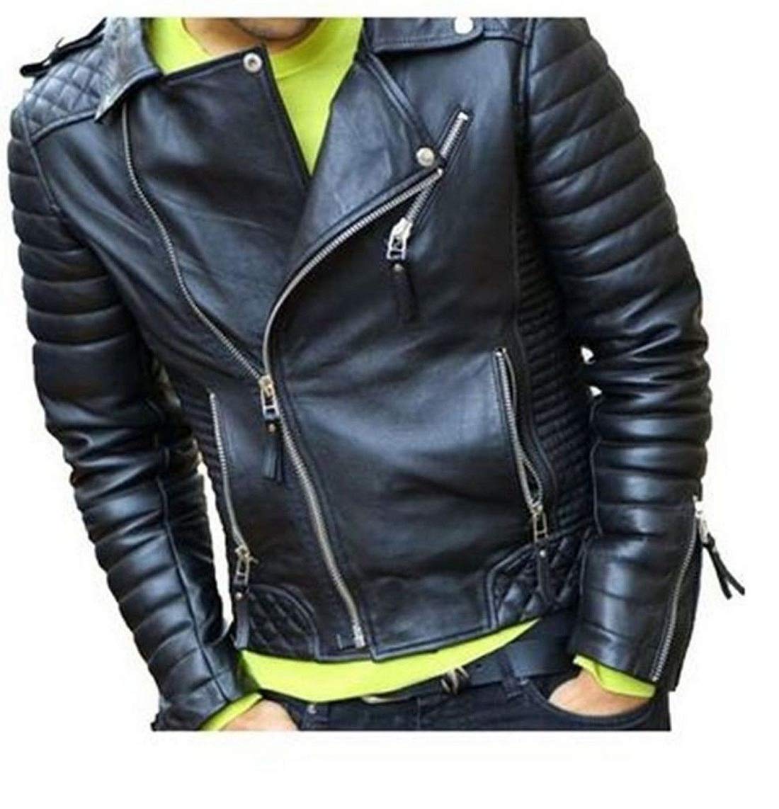 **Men's Distressed Leather Motorcycle Jacket - Black Bomber Style Zipper Outerwear for Bikers & Fashion Enthusiasts | Perfect for Riding, Casual Wear & Night Out**