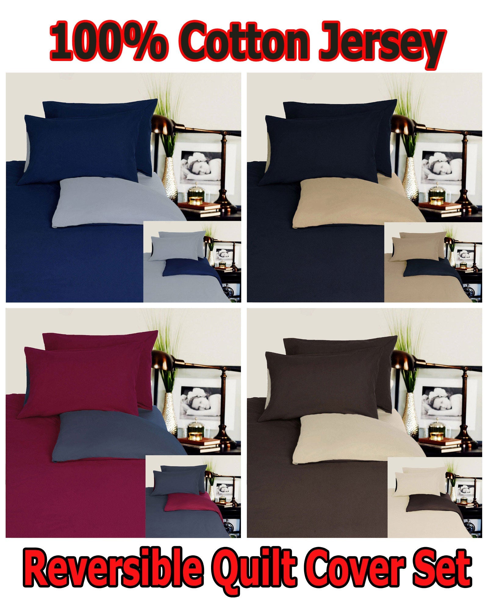 Reversible 100% Cotton Jersey Quilt Cover Set - Chocolate & Linen Colors - Double Size for Hotel Luxury & Home Comfort | Perfect for Guest Rooms, Master Bedrooms & Cozy Nights