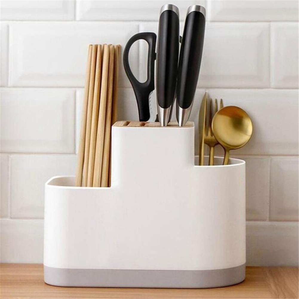 Stainless Steel Kitchen Cutlery Holder & Utensil Drying Rack - Cutlery Stand Drainer for Spoons, Forks, Chopsticks - Kitchen Organizer Bucket with Drainage Holes - Perfect for Countertop Storage & Dish Drying After Washing (Black)