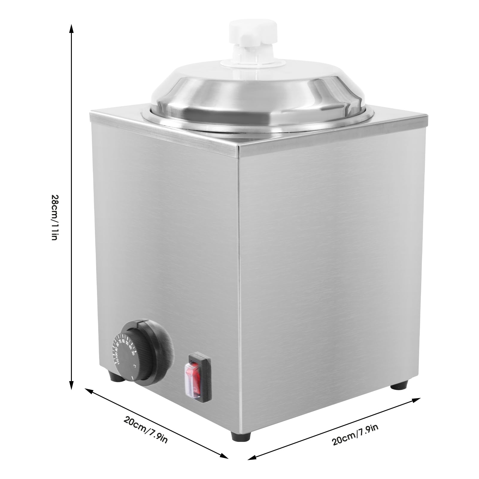 Stainless Steel Hot Fudge Warmer with Pump - 2.3L/2.4Qt Adjustable Temperature (30-110℃/86-230℉) 650W Electric Cheese & Caramel Dispenser for Sauces, Curry, Chili - Perfect for Restaurants, Cafes & Dessert Shops