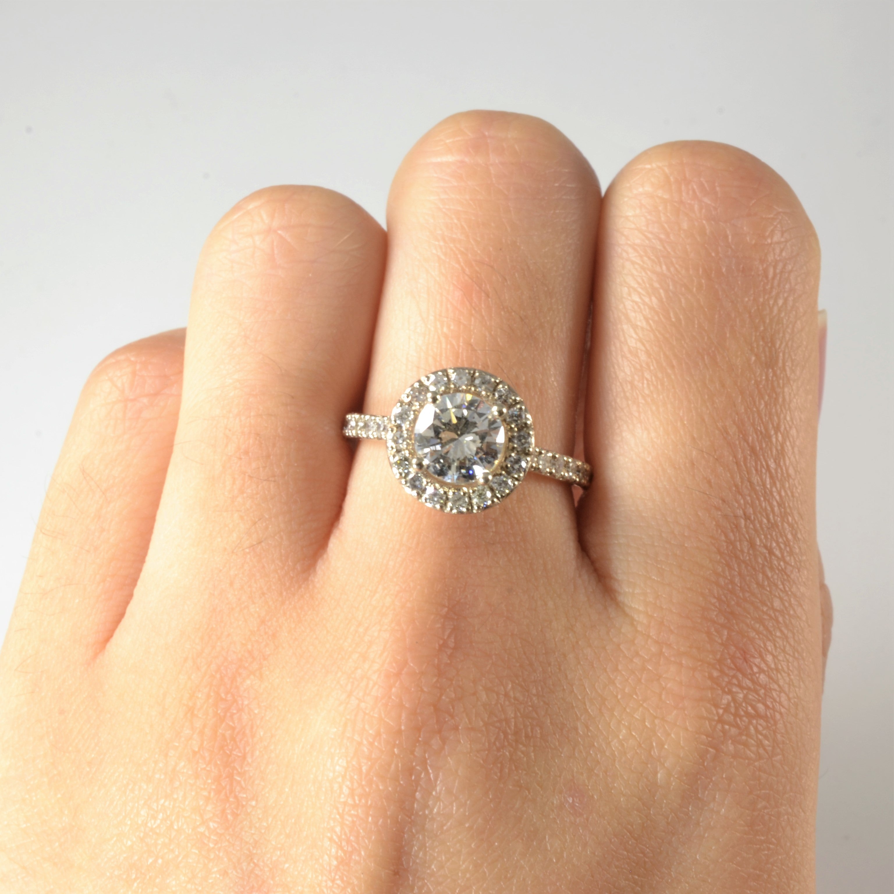 GIA Certified Diamond Pave Halo Engagement Ring - 1.45ctw VS1 H Color Size 7 | Wedding Proposal, Anniversary Gift, Bridal Jewelry