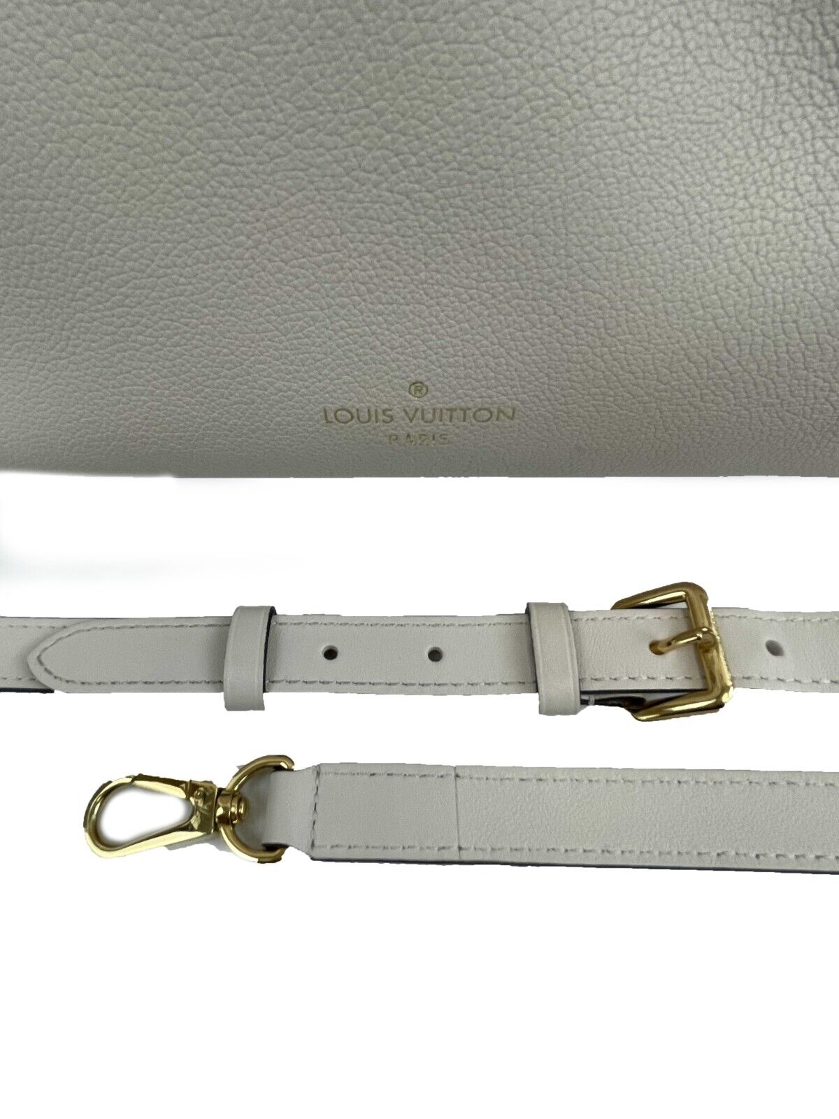 Louis Vuitton On My Side MM Handbag - Beige Leather Top Handle Bag with Adjustable Shoulder Strap | Luxury Designer Tote for Work, Travel & Everyday Use