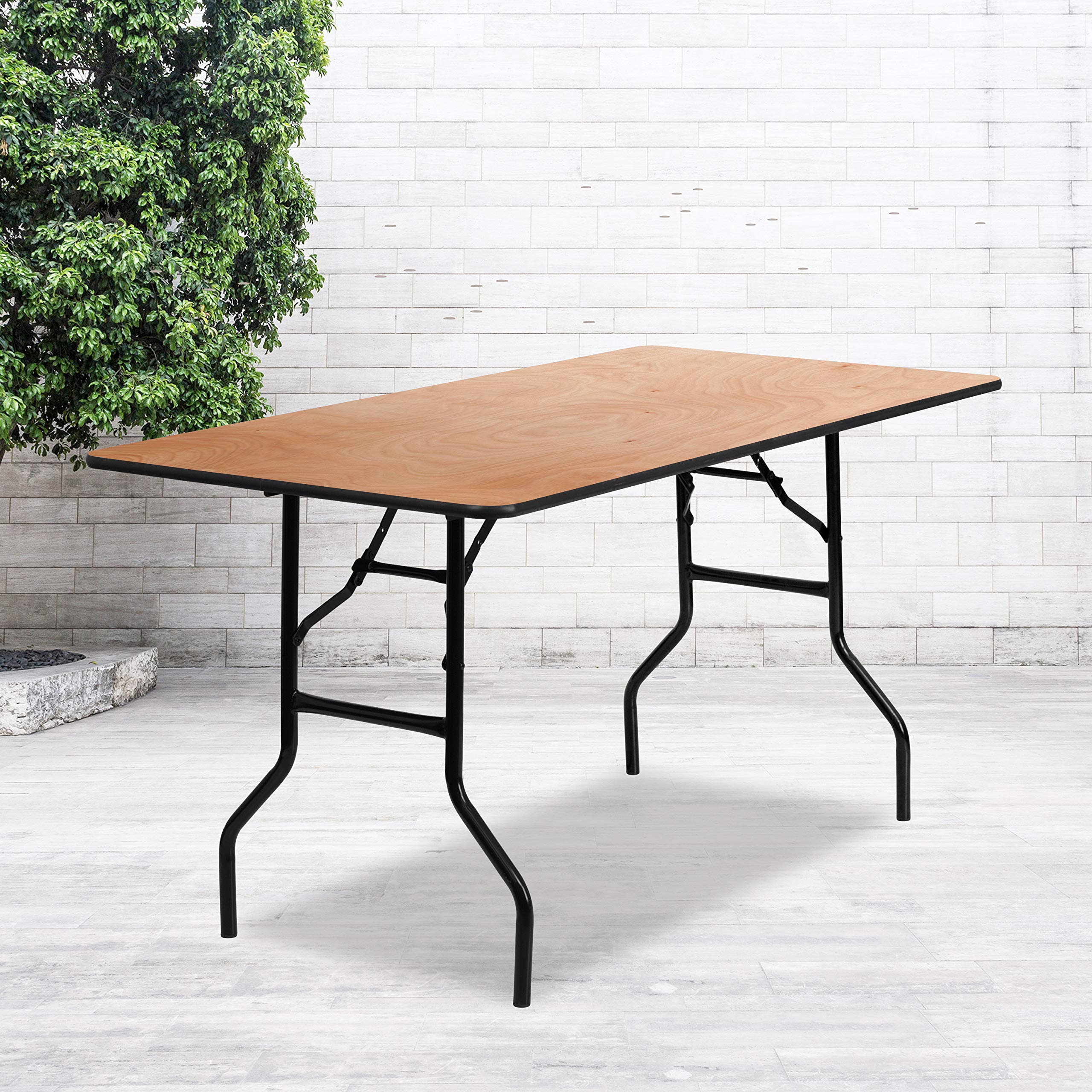 Flash Furniture Gael 5-Foot Rectangular Wood Folding Banquet Table with Clear Coated Finish - Perfect for Events, Parties, and Home Use