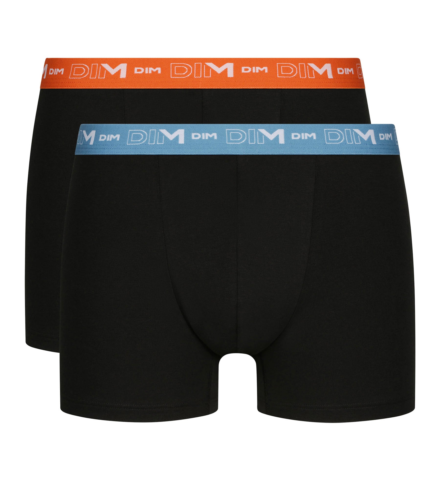 2 Pack Men's Black Boxer Briefs with Blue & Orange Waistband - 100% Cotton Stretch Underwear for Comfort & Style - Perfect for Gym, Work & Everyday Wear