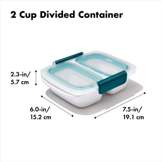 OXO Prep & Go 2-Cup Divided Food Storage Container - Perfect for Meal Prep, Snacks & On-the-Go Lunches