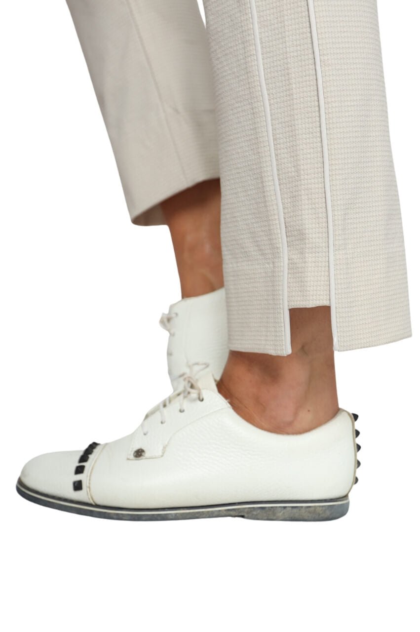 Khaki Houndstooth Stretch Ankle Pants for Women - Comfortable High-Waisted Office Pants with Elastic Waistband - Perfect for Business Casual, Workwear & Professional Outfits