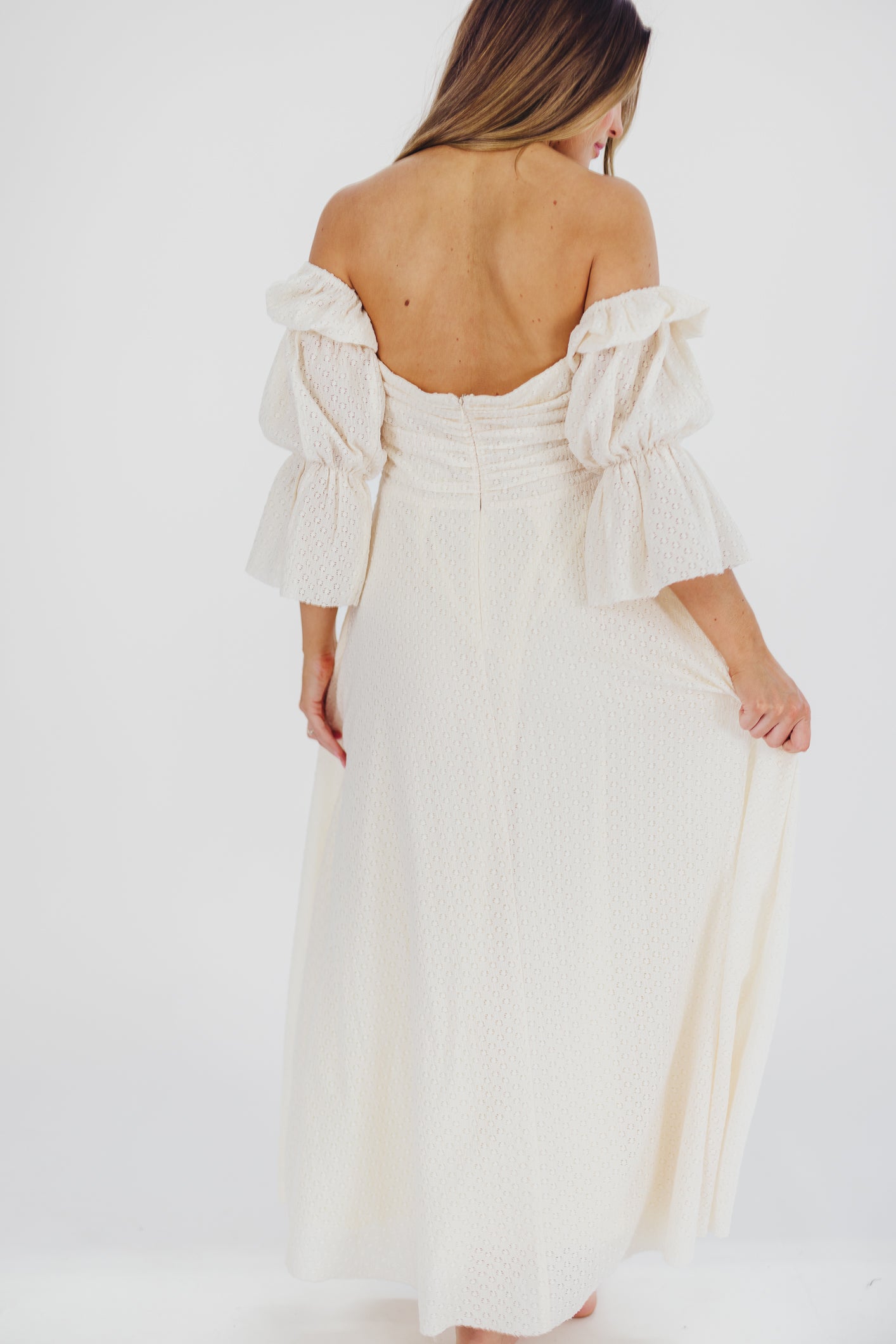 Corrine Tiered Sleeve Maxi Dress with Pockets in Ivory Cream - Bump Friendly Maternity Dress for Pregnancy, Nursing & Postpartum - Perfect for Baby Showers, Beach Vacations & Summer Weddings