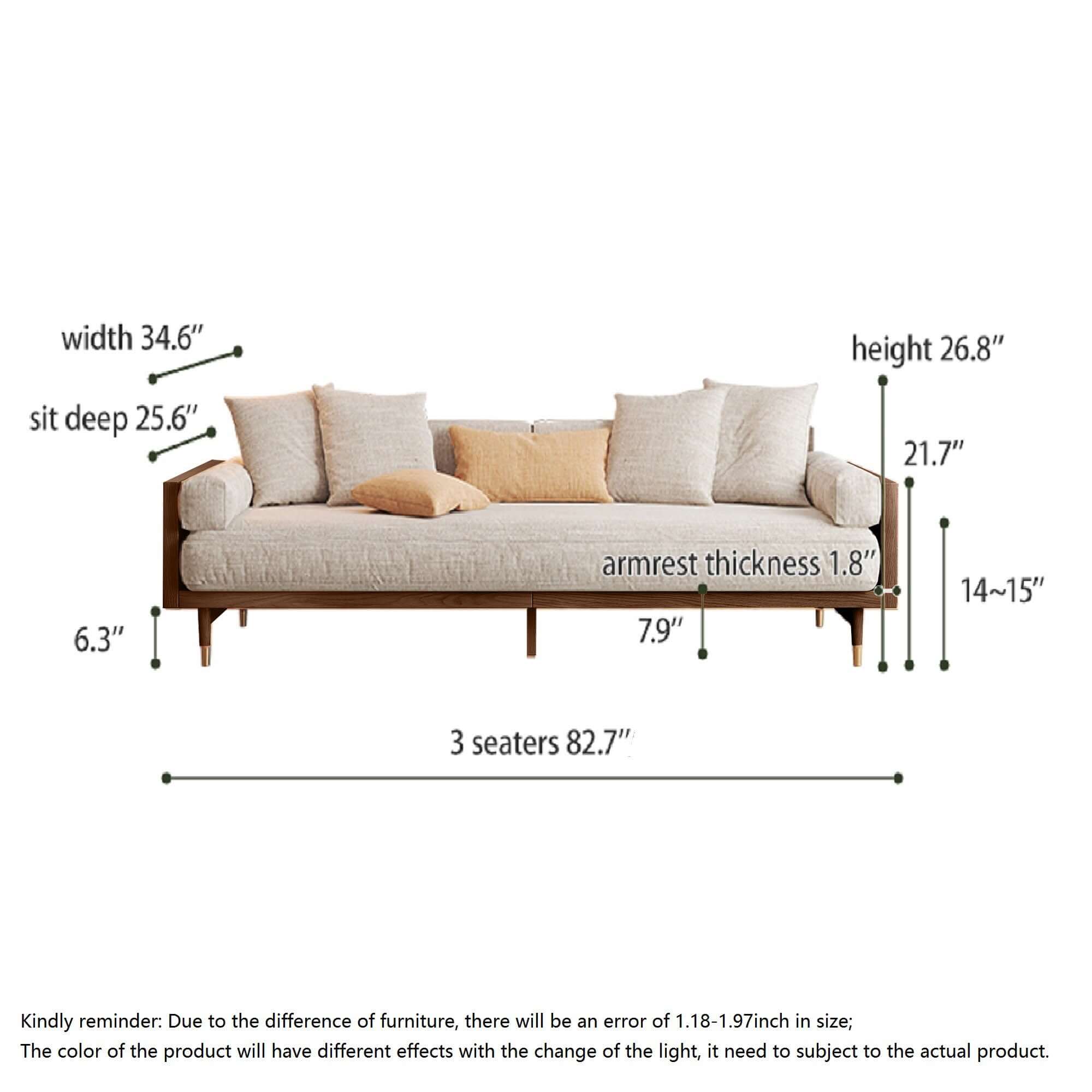 Modern Beige 3-Seater Upholstered Linen Sofa with Solid Wood Frame - Comfortable Living Room Couch for Small Spaces & Family Gatherings