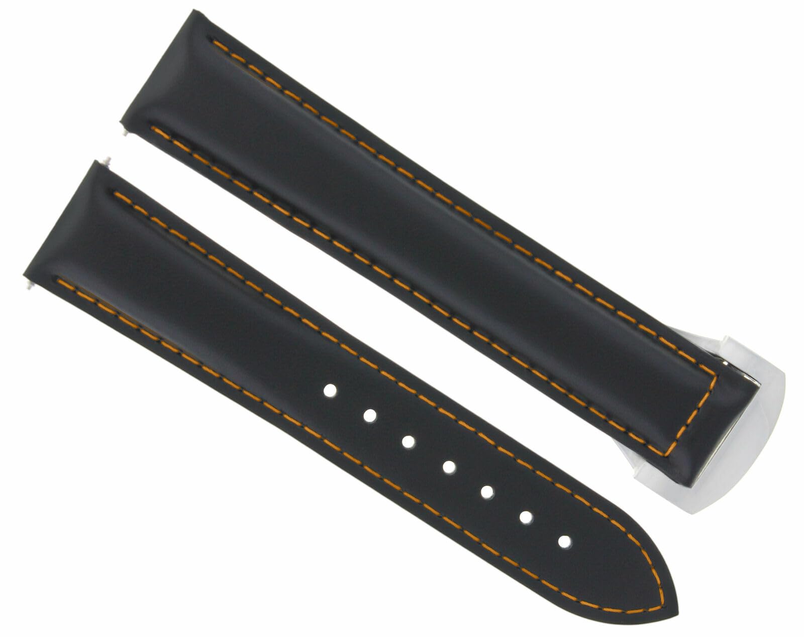 20mm Genuine Leather Watch Band Strap for Omega Seamaster - Black with Orange Stitching | Deployment Clasp Compatible | Replacement Watch Accessory for Business, Casual & Formal Occasions