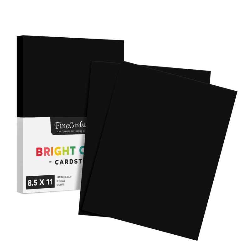 Premium Black Card Stock Paper - 65lb Thick, Acid-Free & Lignin-Free, 50 Sheets per Pack (8.5
