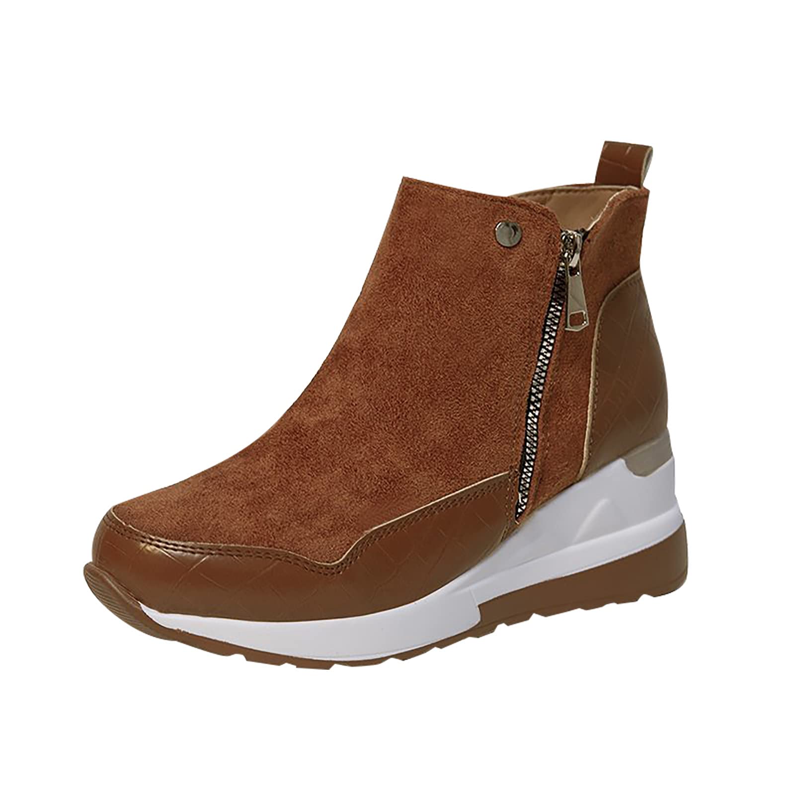 Danlai Women's Leather Ankle Boots with Zipper - Fashion Wedge Mid Heel Boots for Casual Wear, Office & Night Out