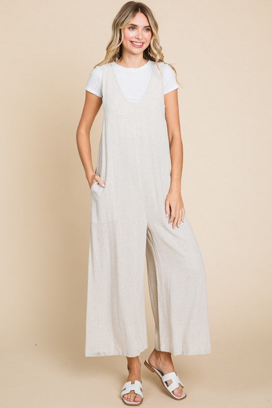 Beige V-Neck Maternity Jumpsuit for Women - Comfortable Wide Leg Pregnancy Romper for Expecting Moms | Perfect for Maternity Photos, Baby Showers & Everyday Wear