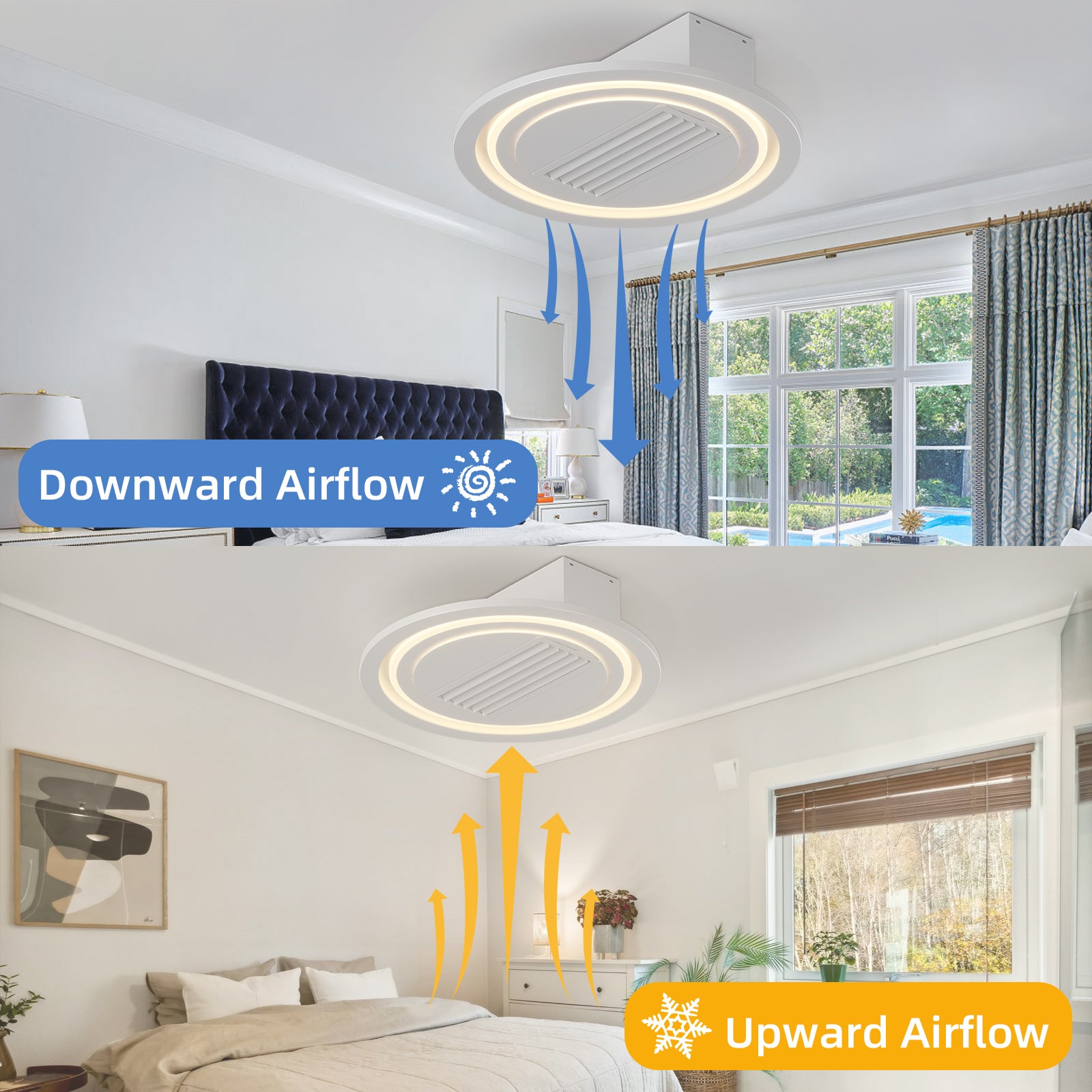 22 Inch Modern Leafless Ceiling Fan with Remote Control - Reversible Motor, Removable & Washable - Perfect for Bedroom, Living Room, and Office Spaces