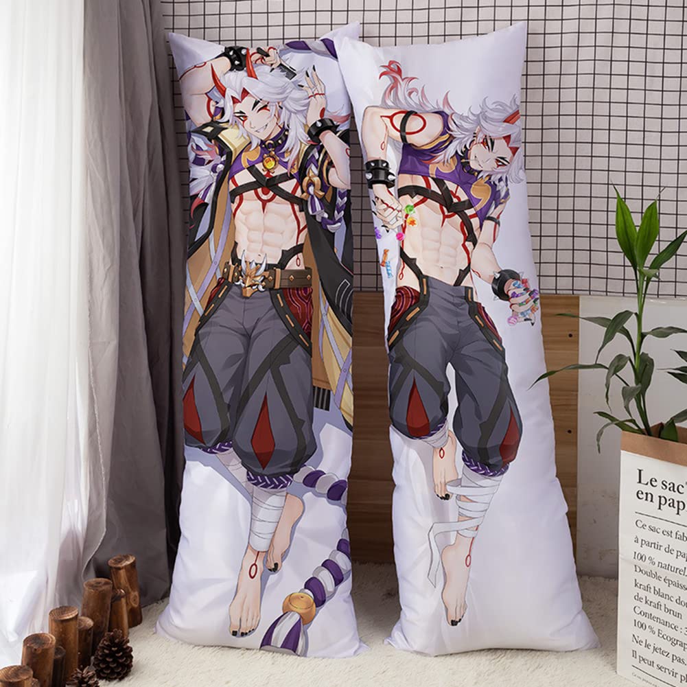 Arataki Itto Genshin Impact Anime Body Pillow Case - Peach Skin Velvet Cover 59x19.68 Inches for Bedding & Decor - Perfect for Cosplay, Gaming Rooms & Anime Collectors