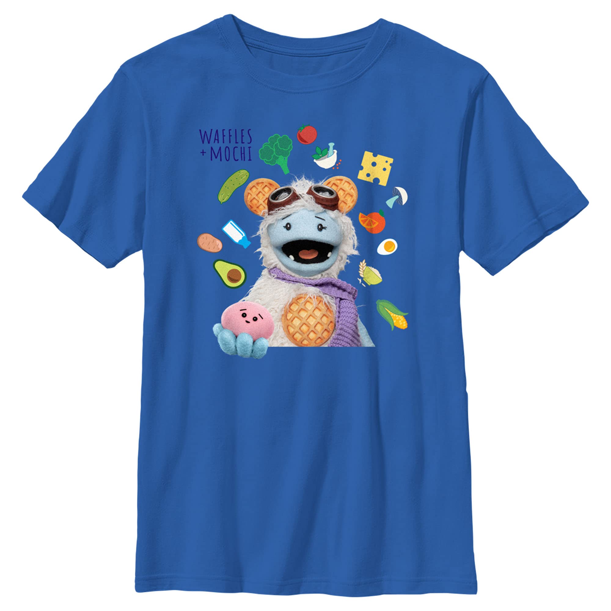 Boys' Waffles & Mochi Food Fight Graphic T-Shirt - Cute Cartoon Print Tee for Kids Playdates & Birthday Parties