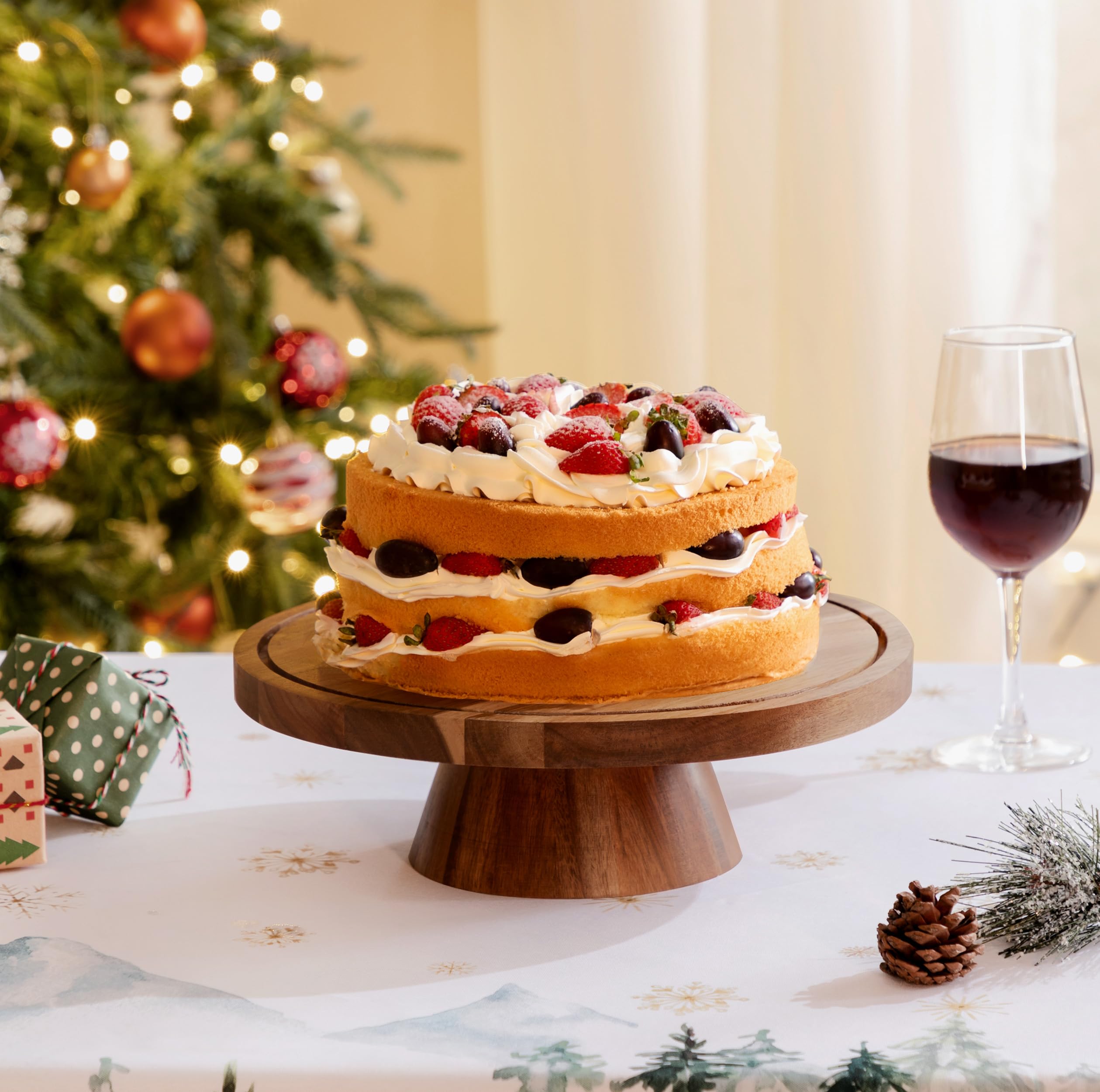 HBlife 6-in-1 Acrylic Dome Cake Stand with Lid - Acacia Wood Multifunctional Cake Plate Display for Baking, Birthday Parties & Weddings | Perfect for Kitchen Decor, Dessert Serving, and Gift Presentation