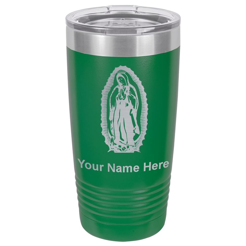 LaserGram 20oz Vacuum Insulated Stainless Steel Tumbler Mug with Virgen de Guadalupe Design - Custom Engraving Available, Green - Perfect for Coffee, Tea & Cold Drinks at Home, Office or Travel