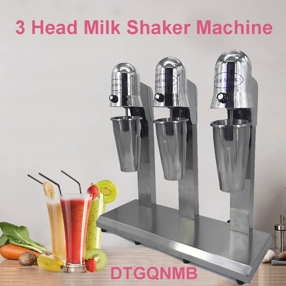 3-Head Commercial Electric Milkshake Maker Machine - 110V 18000 RPM High-Speed Blender with 3 x 800ml Cups for Milk Shakes, Smoothies, Tea & Juice - Perfect for Restaurants, Cafes & Bubble Tea Shops