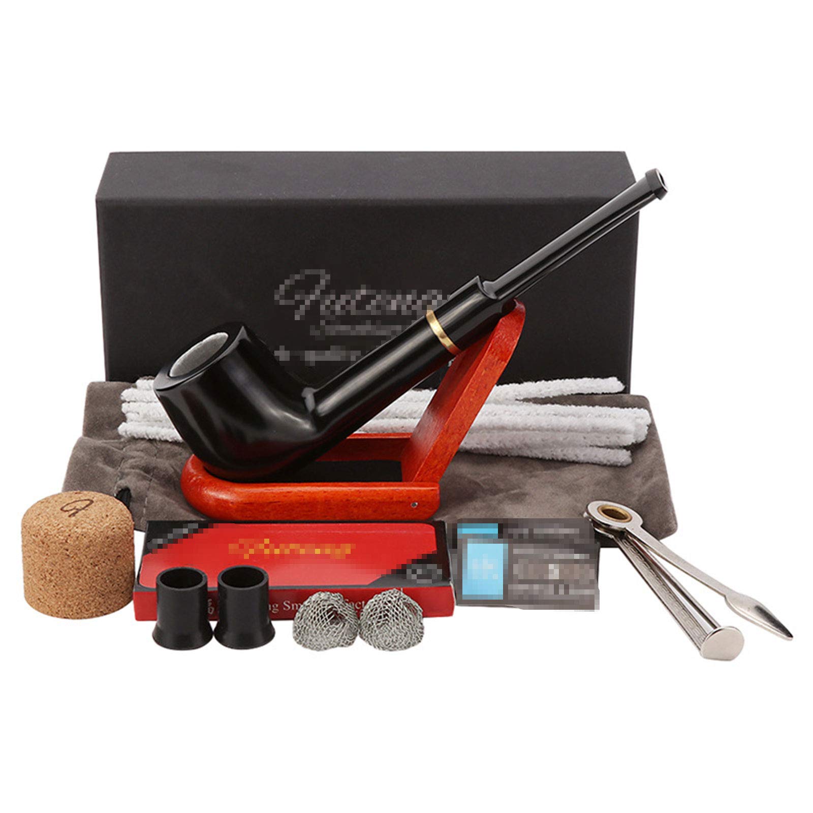 Premium Ebony Wood Smoking Pipe Set with 9mm Detachable Filter - Complete Accessories Gift Box for Tobacco & Herbs - Perfect for Relaxation, Gifting & Collectors