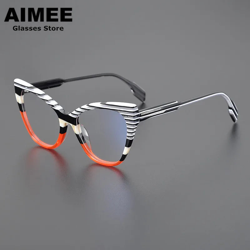 Aimee Unisex Full Rim Square Cat Eye Thick Acetate Eyeglasses 2629 - Stylish Retro Frames for Men & Women - Perfect for Reading, Work, and Fashion Accessories