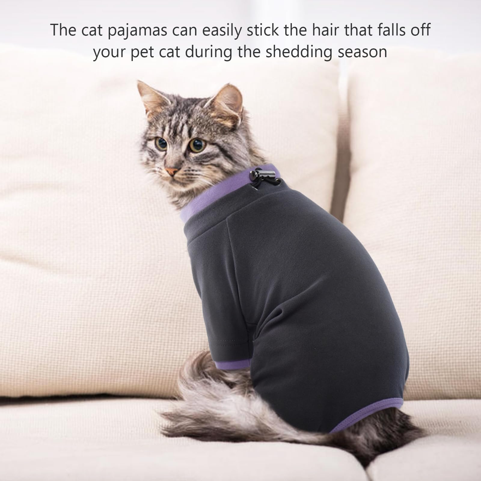 Cat Pajamas & Fleece Vest Set - Warm Turtleneck Jumper & Sticky Hair-Resistant Cat Clothes for Kittens - Recovery Suit for Cats & Small Dogs (Large, Black) - Perfect for Winter, Post-Surgery Care & Indoor Comfort