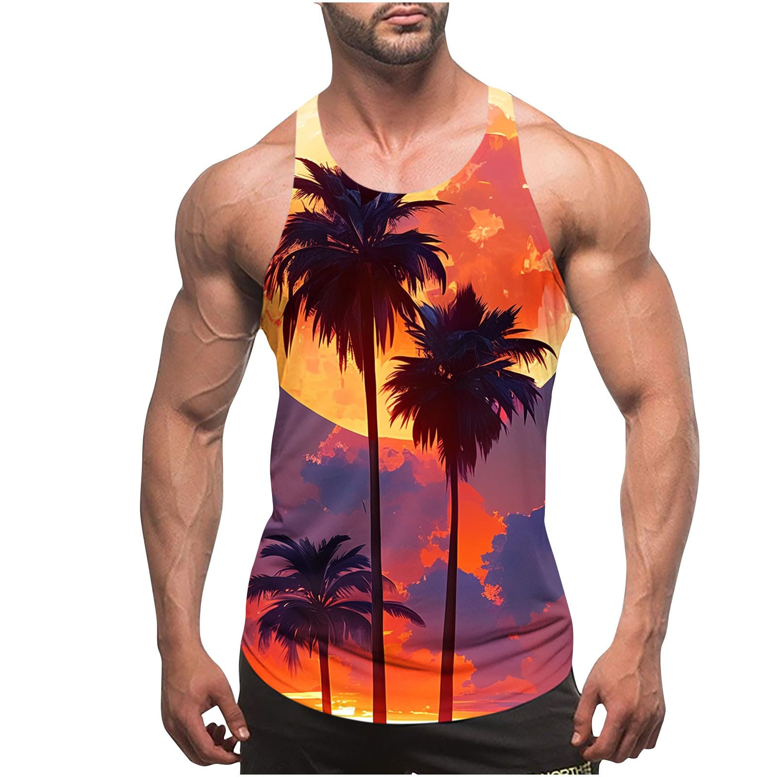 Wodceeke Men's 3D Hawaiian Print Sleeveless Tank Top - Breathable Summer Beach Shirt for Casual Wear, Workout & Vacation - Perfect for Dads and Guys at Pool Parties, BBQ Gatherings & Tropical Getaways