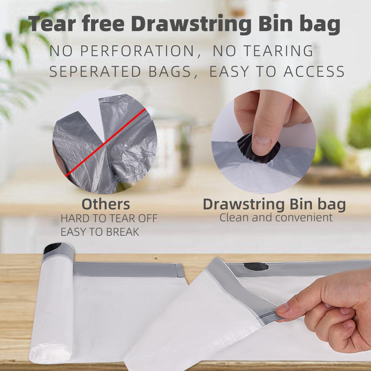 4 Gallon Trash Bags - 40 Count Heavy Duty Drawstring Garbage Bags | Unscented, Thickened Wastebasket Liners for Bathroom, Bedroom, Office & Kitchen Trash Cans | Perfect for Home, Office & Commercial Use