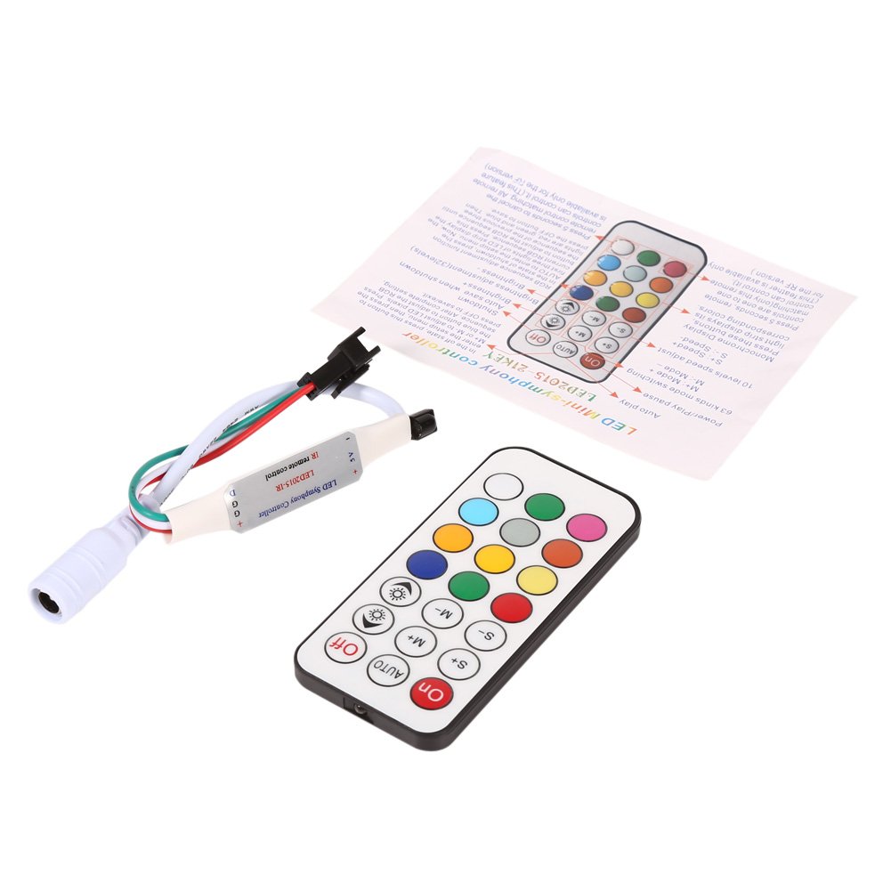 6-in-1 Wireless IR Remote Controller for Single Color LED Strip Lights - Mini 21-Key Remote for WS2811/WS2812B LED Strips (5-24V DC) - Perfect for Home Lighting, DIY Projects & Holiday Decorations