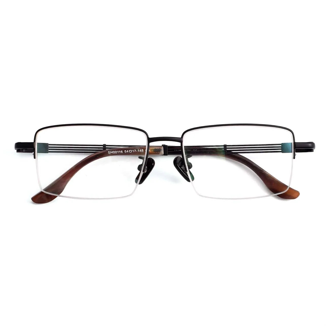 Unisex Black Semi-Rimless Square Titanium Eyeglasses Frame 80116 - Lightweight & Durable for Work, Reading & Fashion