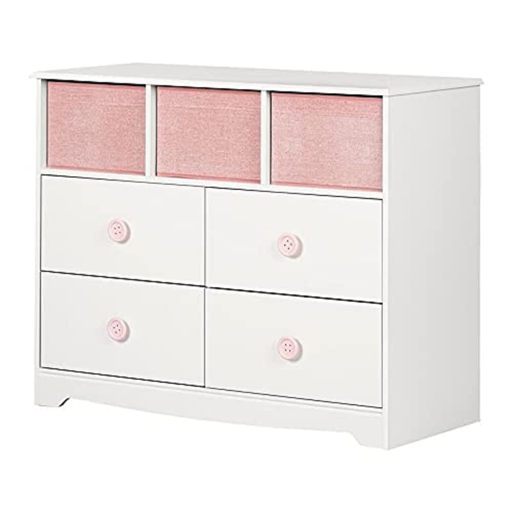 South Shore Sweet Piggy 4-Drawer Dresser with Baskets - White & Pink Nursery Dresser for Baby Girl's Room Organization & Storage