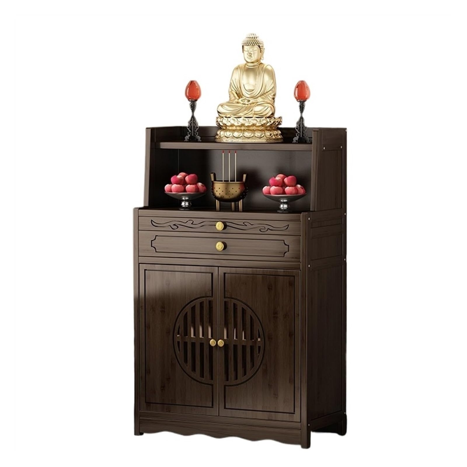 Chinese Buddhist Altar Table - Handcrafted Wooden Shrine Cabinet for Buddha, Guanyin & Wealth God Display | Home Meditation, Puja & Offering Table for Spiritual Practice & Decor