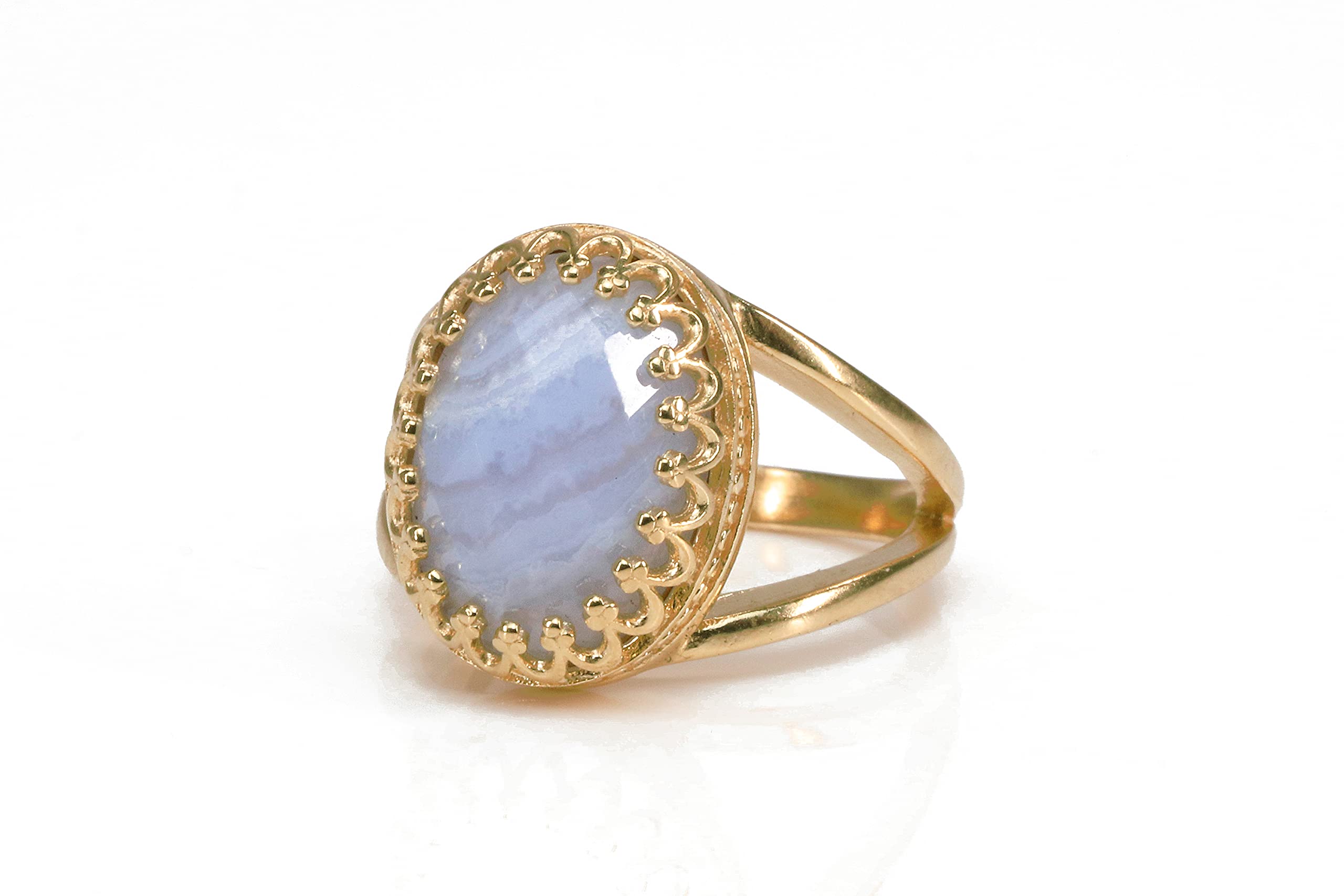 Elegant Anemone Jewelry Fancy Agate Ring for Women - Handmade Artisan Oval Statement Ring - Unique Vintage Customizable Engraved Jewelry Gift with Box - Perfect for Weddings, Parties & Special Occasions
