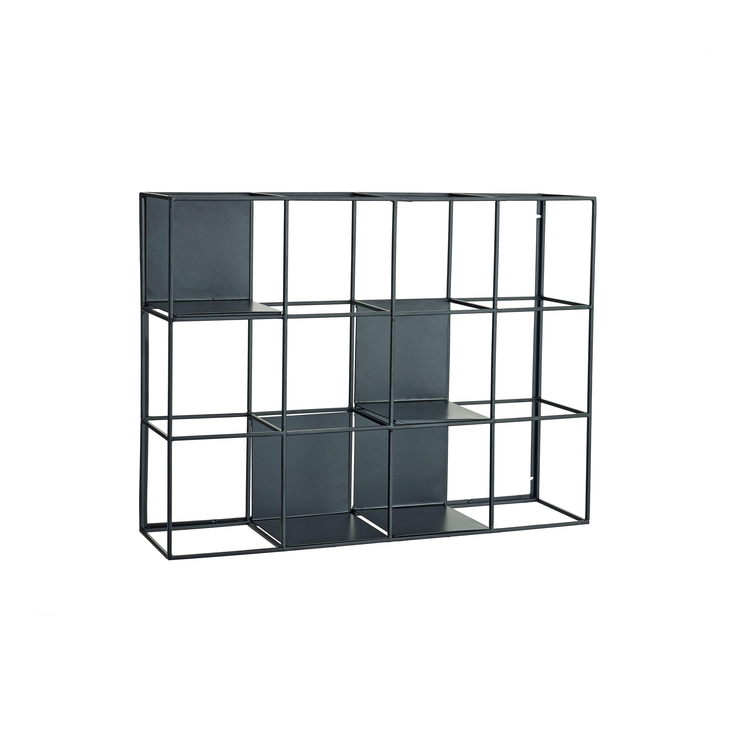 Neo Wall Grid - Black Geometric Metal & Wire Decorative Wall Shelf with Cubbies | Modern Home Office & Living Room Organization Storage Solution