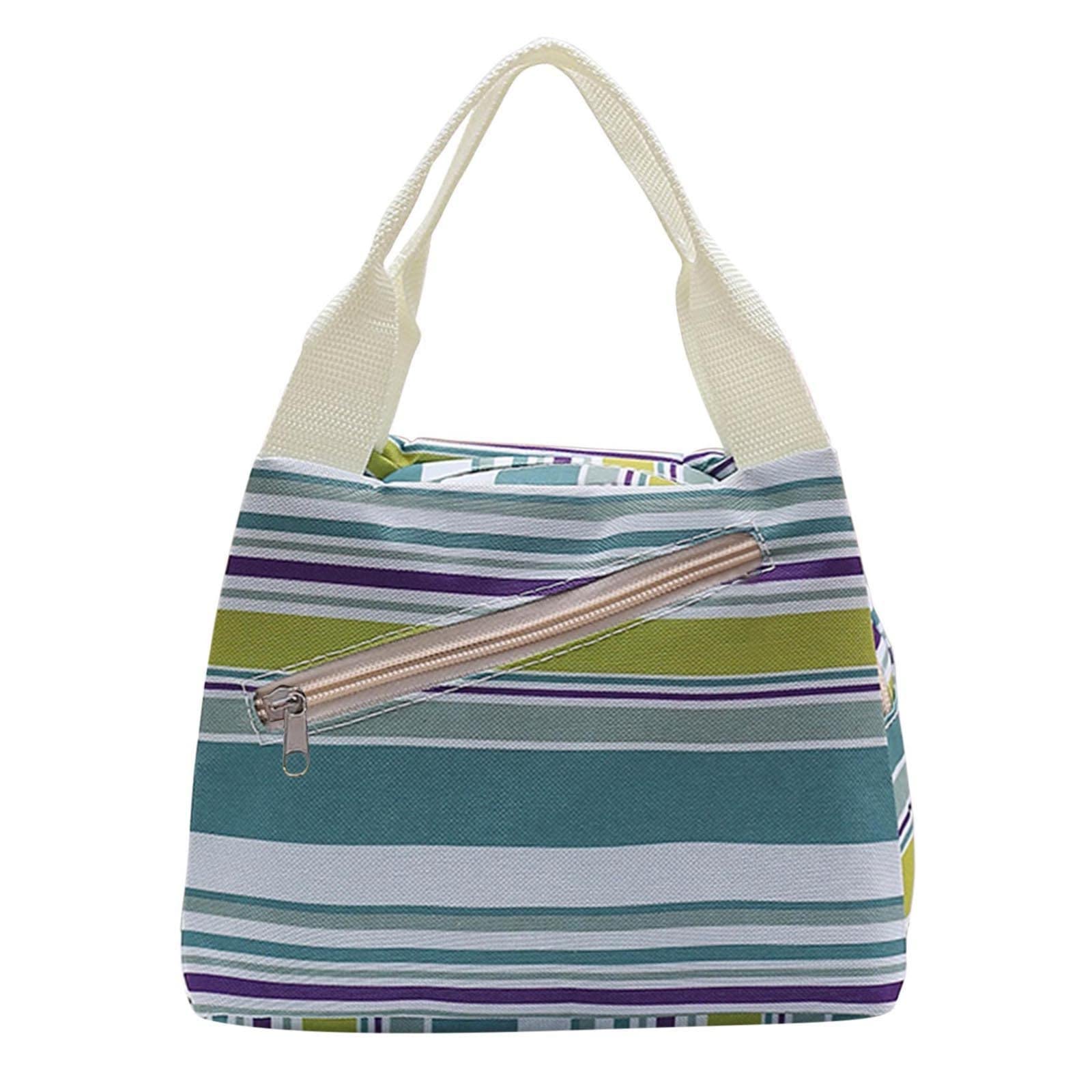 Qwent Insulated Lunch Bag - Stylish Printed Stripes Messenger Bag for Work, School & Grocery Shopping - Leakproof & Thermal Lunch Box for Men & Women