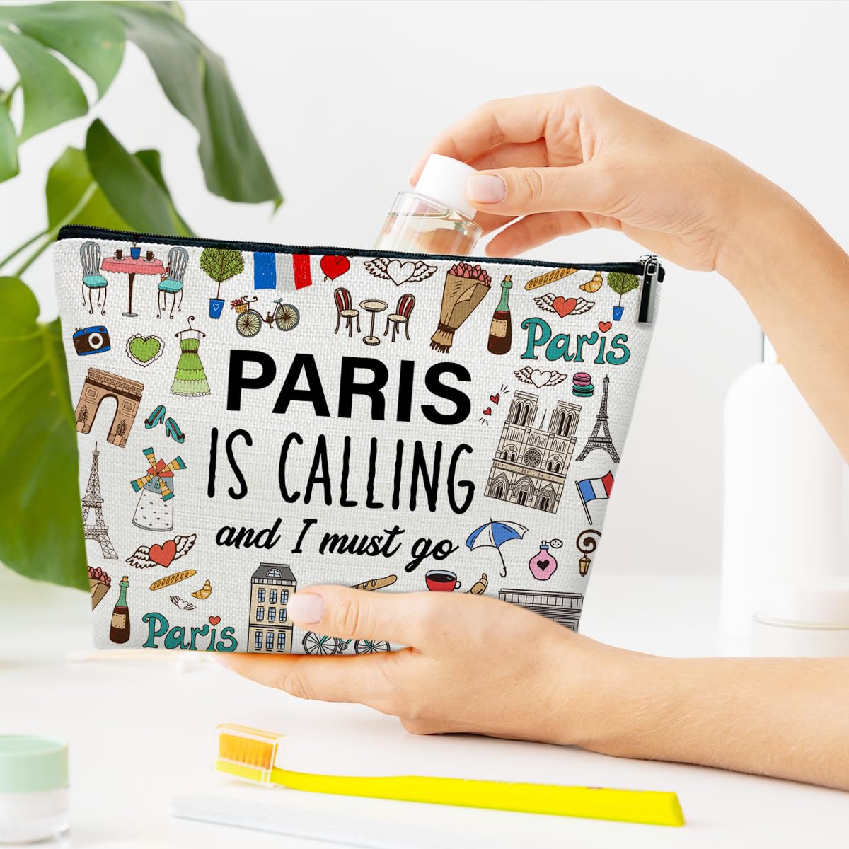 Funny Paris Travel Makeup Bag - Cute City Themed Cosmetic Pouch for Women | Perfect Travel Gift for Her, Vacation Essentials | Great for Holidays, Weekend Getaways & Paris-Themed Parties
