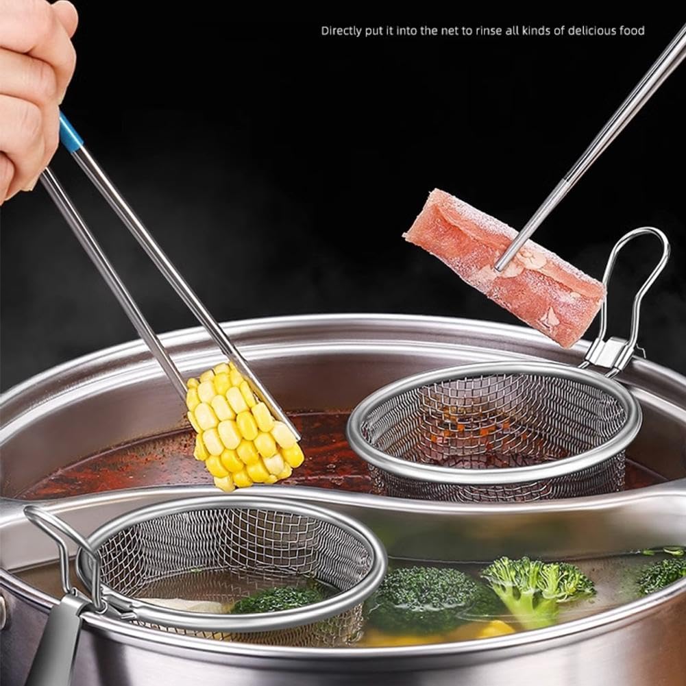 Stainless Steel Mesh Pasta Basket - Boiling Blanching Strainer for Spaghetti, Ramen, Pho & Vegetables - Hanging Noodle Insert - Perfect for Home Cooking & Restaurant Use