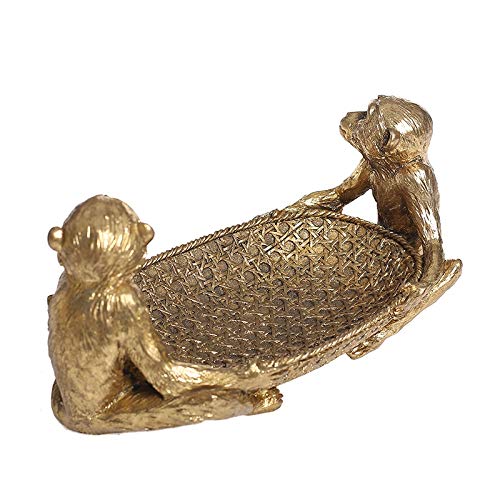 Stylish Resin Monkey Fruit Tray with Gold Finish - Decorative Snack Bowl for Fruits, Candy, Jewelry & Keys - Perfect for Living Room, Kitchen & Party Decor