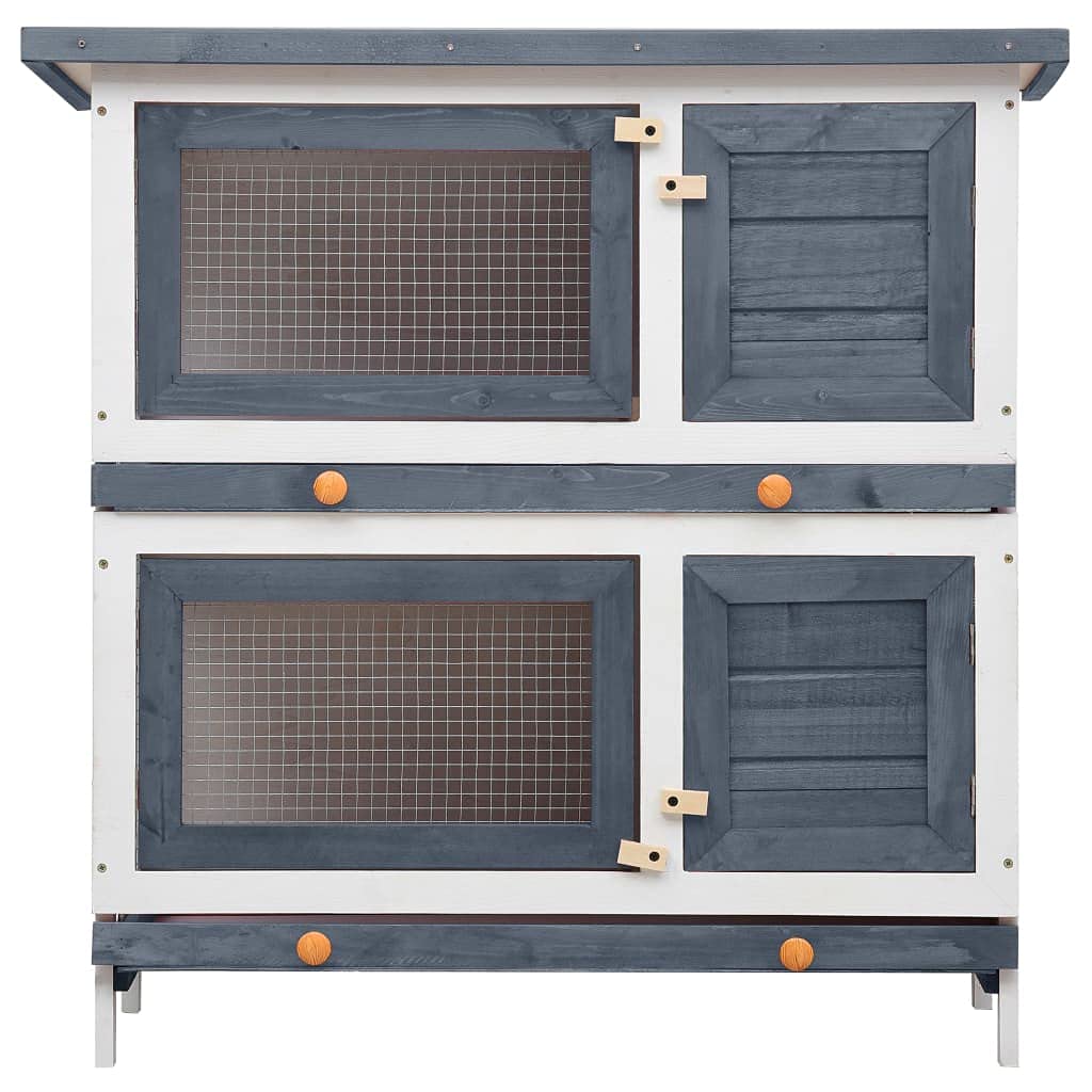 Premium Rabbit Hutch for Small Animals - Guinea Pig Cage, Bunny House with Run, Indoor & Outdoor Wooden Hutch, 4 Doors, Gray - Perfect for Backyard, Garden, or Home Pet Shelter