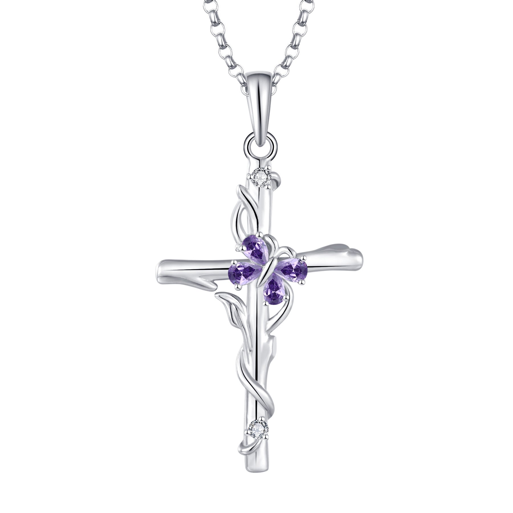 Sterling Silver Cross Necklace for Women - S925 Silver Pendant with Zircon Gemstone | Elegant Religious Jewelry for Church, Wedding & Everyday Wear