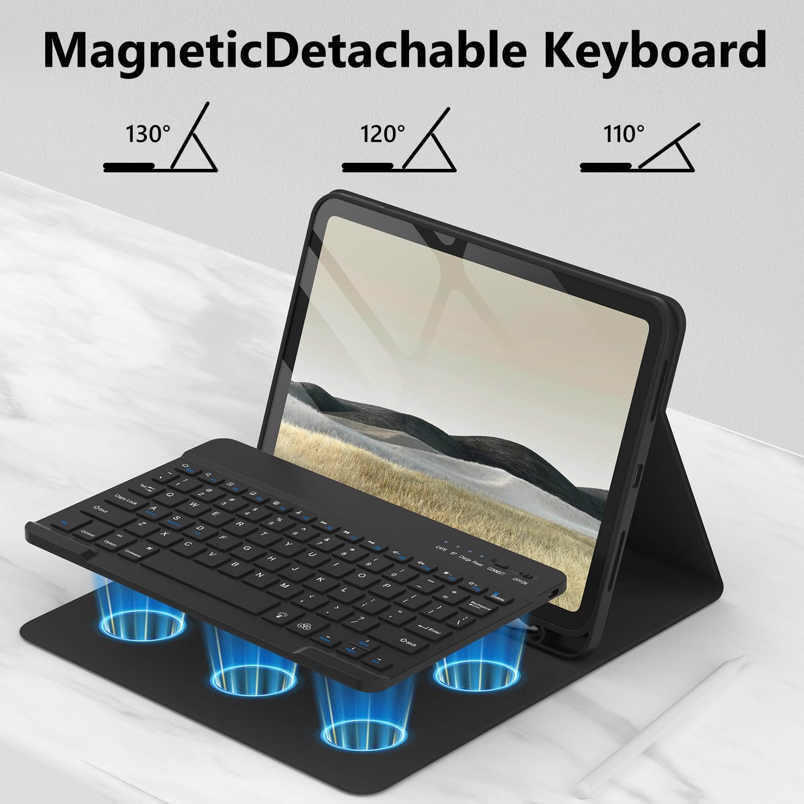 FUWANG Bluetooth Keyboard Case for iPad Air 11 Inch (M3/M2) 2025/2024 & iPad Air 5th/4th Gen 10.9 Inch - Detachable Folio Cover with Apple Pencil Holder | Perfect for Work, Study & Travel - Black