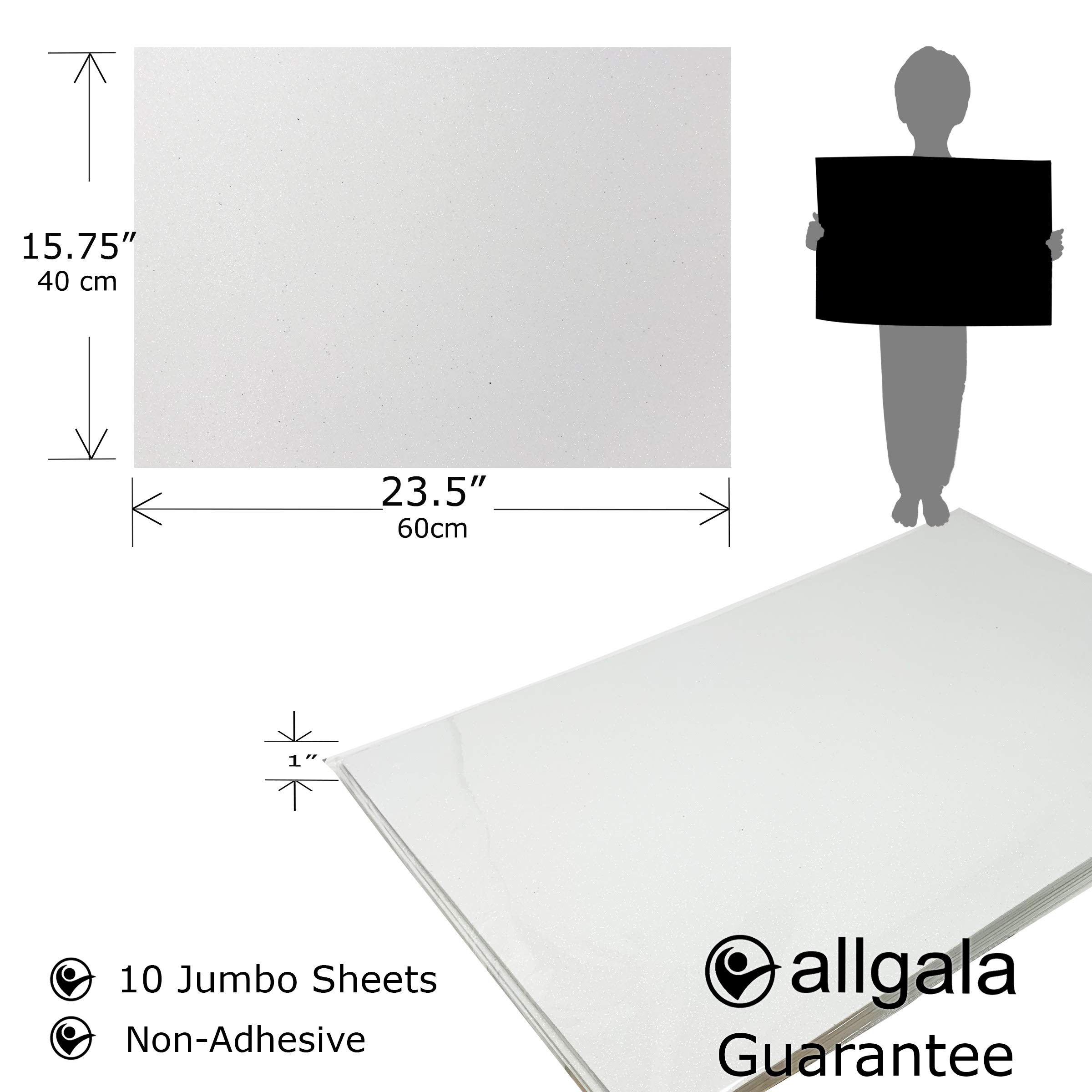 Allgala Jumbo Glitter EVA Foam Sheets 10 Pack - 16x24 Inch (40x60cm) White Craft Foam Paper for DIY Projects, Classroom Activities, Back to School Supplies - Perfect for Scrapbooking, Home Decor, Kids Art Projects and Party Decorations
