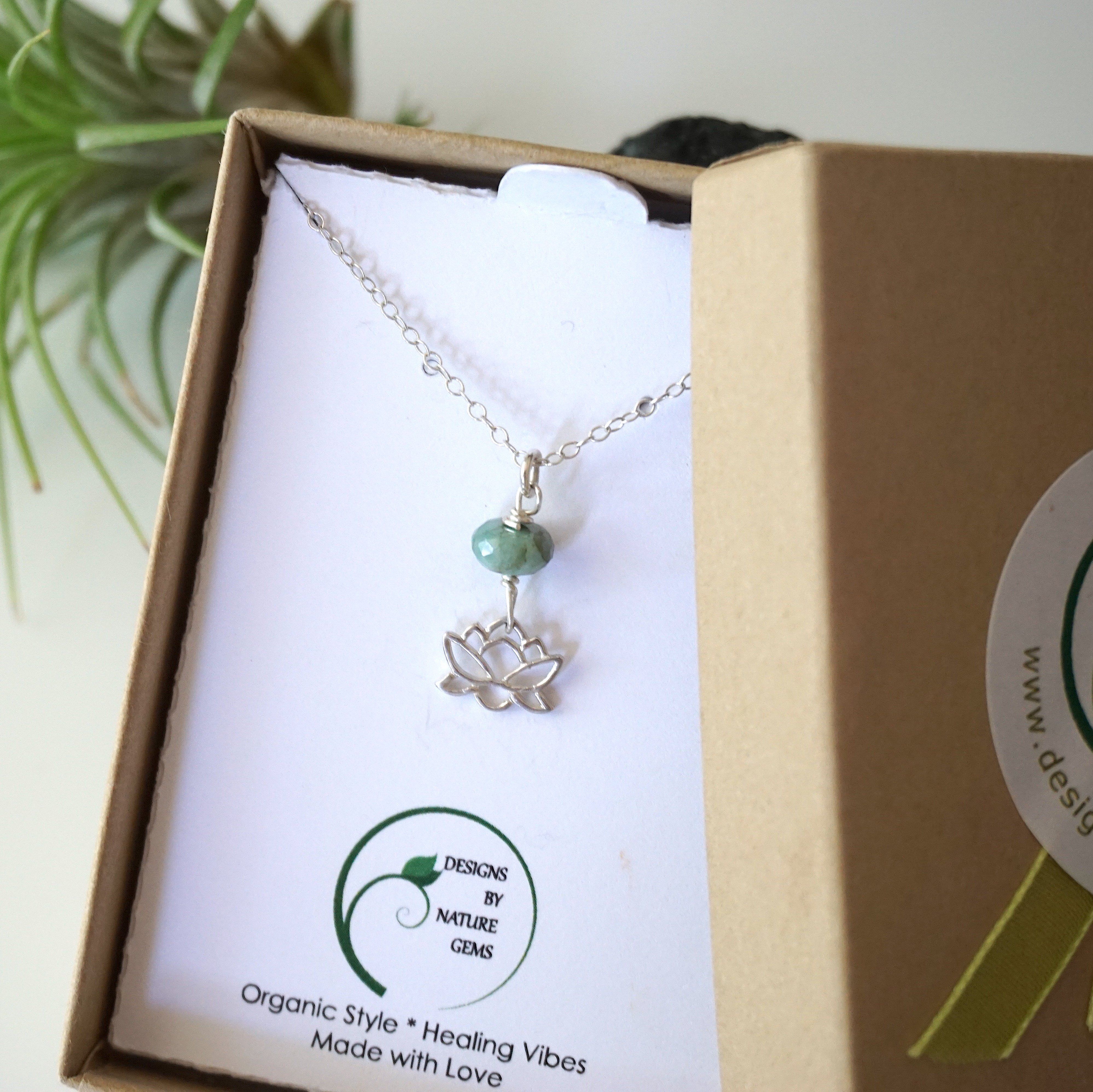 Emerald Bead Lotus Charm Necklace - Sterling Silver Jewelry for Women, Gift for Her, Birthday, Anniversary, Wedding, Party & Special Occasions