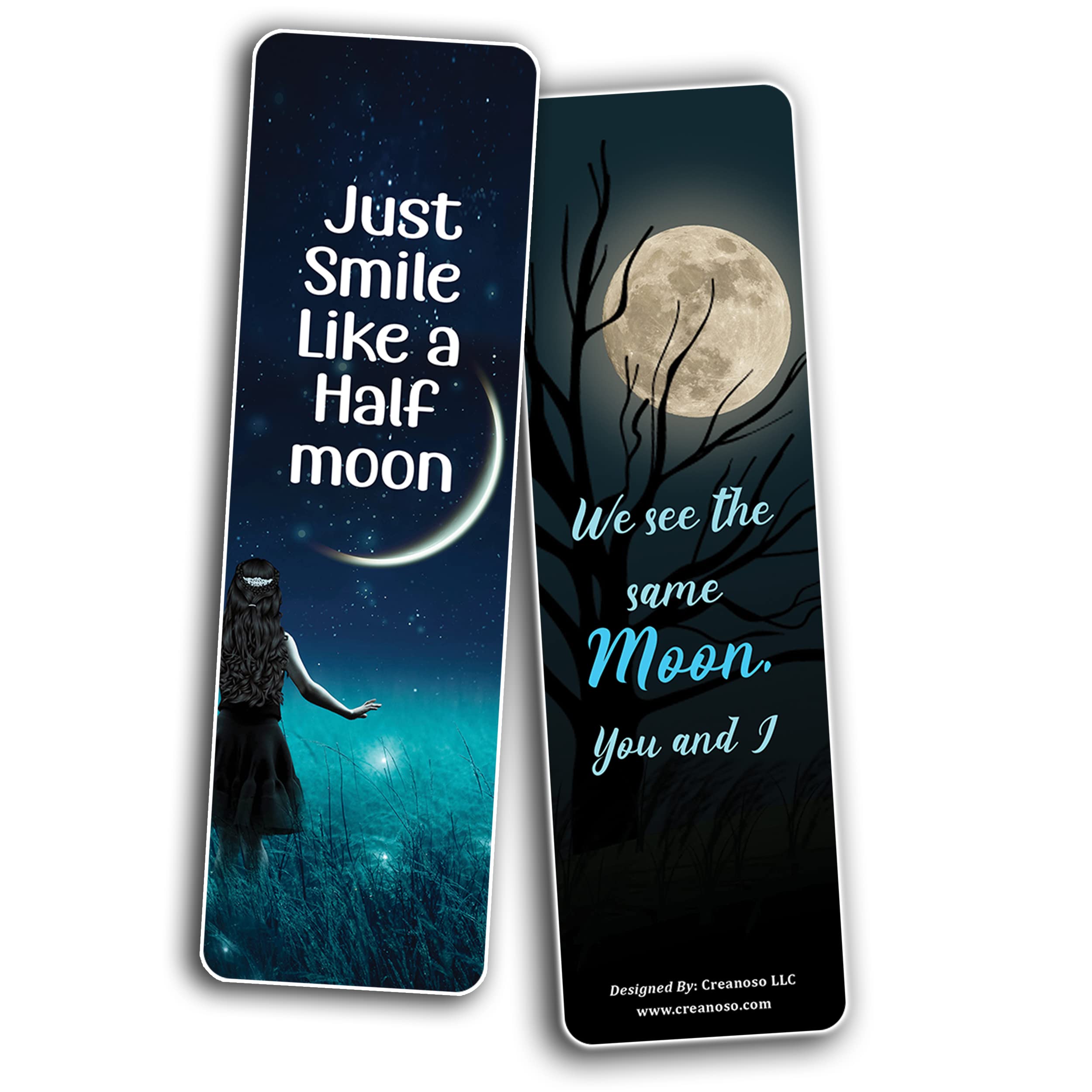 Creanoso Moon Photo Bookmarks (10 Sets X 6 Cards) – Inspirational Bookmark Set with Motivational Quotes – Unique Book Page Clippers for Readers – Perfect Gift for Book Lovers, Adults & Teens – Ideal for Reading, Journaling & Book Club Gifts