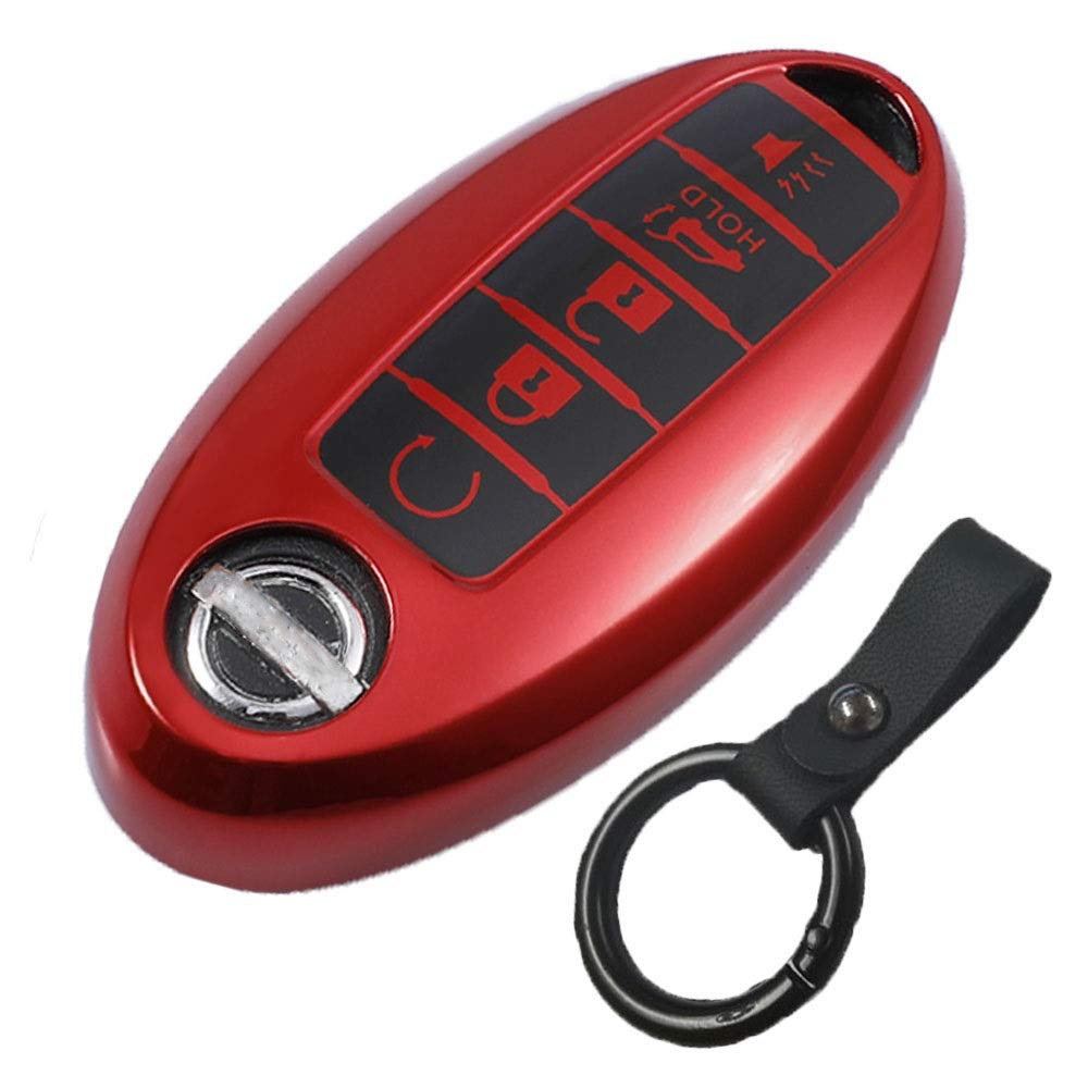 Premium Soft TPU Key Fob Cover for Nissan Altima Sentra Maxima Rogue Armada Pathfinder & Infiniti - 5 Button Smart Remote Protector (Red) | Durable & Stylish Car Key Case for Everyday Use & Travel